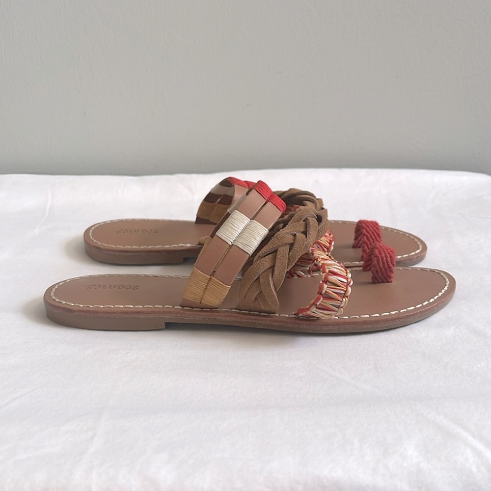 Soludos Braided Sandals with Red and Brown Accents
